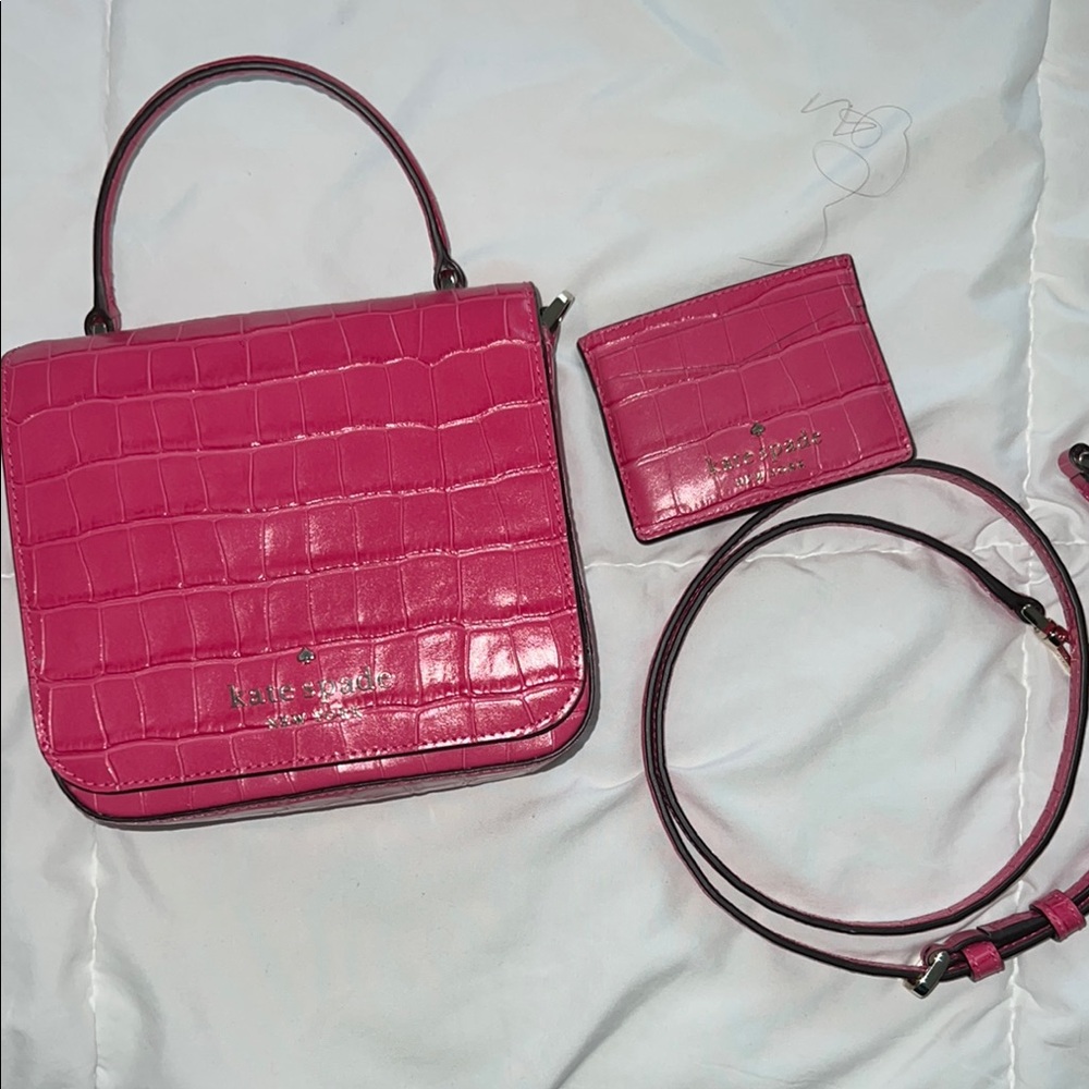 Kate Spade Pink Crossbody Bag with Croc Texture